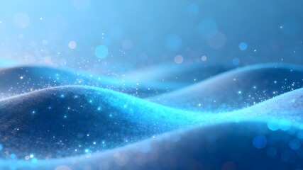 An abstract, futuristic background featuring a sweeping, translucent wave of bright blue light flowing horizontally across a deep, dark blue field.