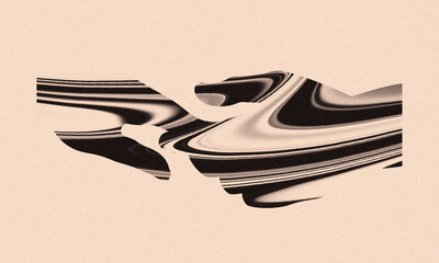 Minimal abstract illustration of two hands reaching for each other, filled with fluid black and beige marble waves. Black, beige, ivory wavy striped pattern. Retro-inspired art with soft tones.