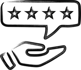 Customer Feedback Icon – Hand Offering Four-Star Review in Speech Bubble