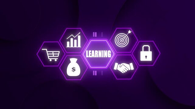 Data-Flow Learning Icons with World Map and Futuristic Arrow Line Animation