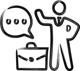 Business Communication Icon – Abstract Sketch of Briefcase and Speaker