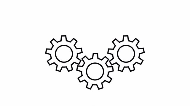 Animation of three gears moving connected each other. Industrial machine concept