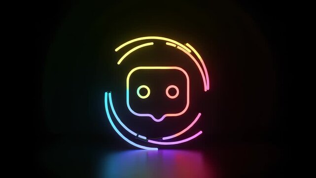 Neon Robot Chat Icon with a Futuristic Glow, Reflective Surface and Elegant Design