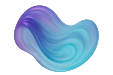 Fluid abstract liquid blob forming a gradient shape in purple and blue, transparent background