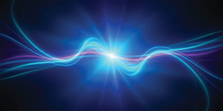 Abstract light trails with a central burst energy waves flowing suitable for technology or science backgrounds