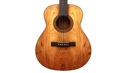 acoustic guitar with detailed wood texture and strings, isolated on transparent background, PNG format