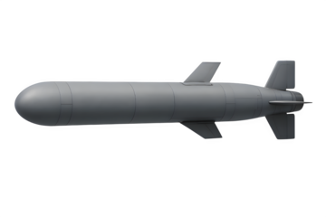 Side View — Modern Tomahawk Missile with Folded Wings (Matte Gray, Photorealistic) Isolated on Transparent Background