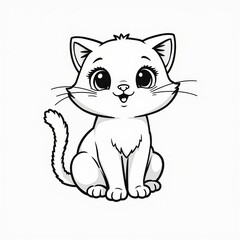 Obraz premium Cute Cartoon Cat with Big Eyes and Playful Expression Sitting on White Background