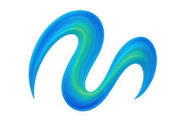 Abstract blue and green gradient liquid wave squiggle shape flowing dynamic vibrant color on transparent background