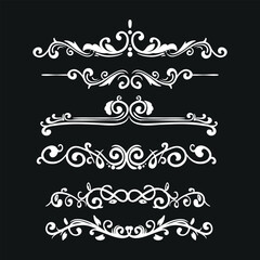 Gold text dividers doodle set. Wedding decorative elements. Divider ornament, borders, floral, vintage line separators. Hand drawn vector illustration isolated on white background. Set page dividers.