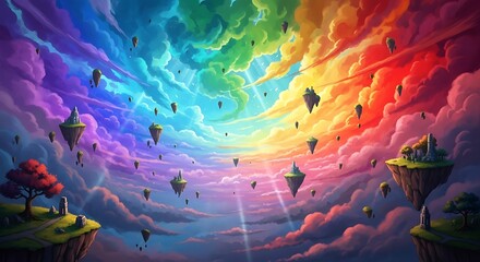 Vivid rainbow vortex in fantasy landscape