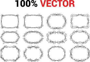 Collection of twelve ornate decorative floral frames and borders in a black silhouette style