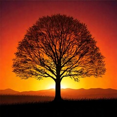 tree silhouette at sunset in a beautiful natural landscape