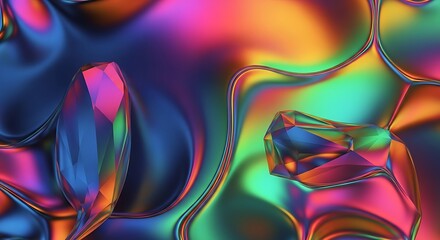 Abstract iridescent fluid background with geometric shapes colorful metallic texture modern design f