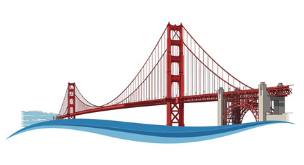The iconic Golden Gate Bridge spanning across the water with its distinctive red towers and suspension cables.