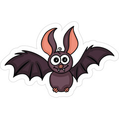 Cute Cartoon Bat Character With Big Eyes and Open Wings in Purple and Pink Colors on Transparent Background