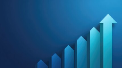 Abstract digital background featuring a gradient rise in arrow shapes symbolizing growth, progress, and success in a modern blue color palette suitable for various business themes.
