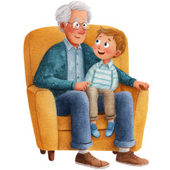 grandpa and grandson sitting on armchair