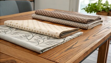 Premium Fabric and Textile Textures on Rustic Wooden Tabletop for Product Mockups and Design Inspiration