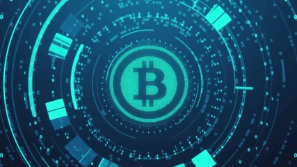 Futuristic bitcoin of a digital countdown timer displaying zero for a tech network background design - Powered by Adobe