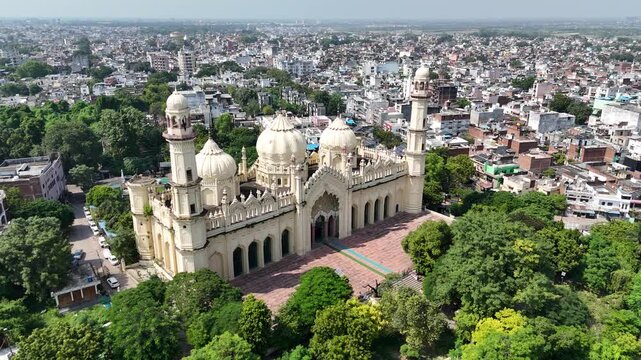 Aerial Shot of Jama Masjid in Husainabad, Lucknow, Uttar Pradesh India	