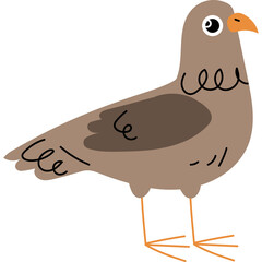 Cute cartoon bird with big eyes and orange beak on white background vector illustration
