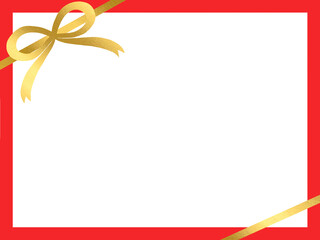金のリボンが飾られた赤のフレーム背景素材