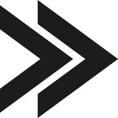 Black Double Chevron Arrow Symbol Pointing Right Against White Background Indicating Forward Motion Direction Progress Next Step Action Acceleration Speed Forward