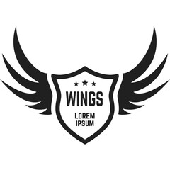 Black Emblem With Wings And Stars Text Lorem Ipsum And Wings Logo Design