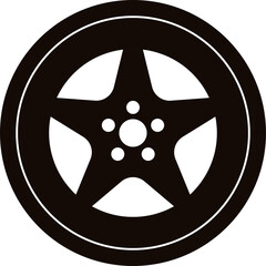 Black five spoke alloy wheel rim on a white background with transparent background option available suitable for automotive design and transport concepts