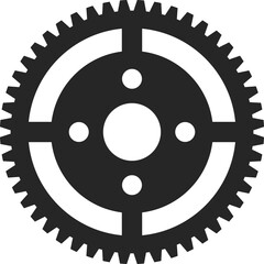 Black Gear Cog With White Circular Elements And Spokes Against A Transparent Background symbolizing Mechanical Engineering And Industrial Processes