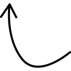 Black Curved Arrow Pointing Upward on a Transparent Background With a Dropped Shadow Effect for Design Elements and Graphics