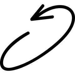 Black Curved Arrow Symbol Indicating Rotation or Circular Motion on a Transparent Background