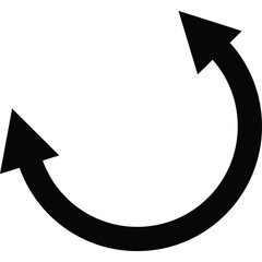 Black Curved Arrow Symbol Indicating Cycle or Rotation Against a Transparent Background