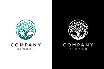 hand protecting tree design logo