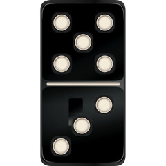 Black Domino Tile With Five and Two Dots Isolated On White Background With No Shadow