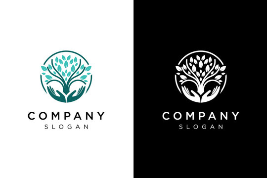 hand protecting tree design logo