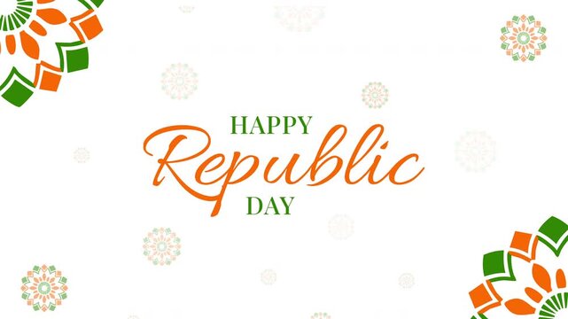 Happy republic day: Indian 26 january 4k motion video with tricolour mandala orange and green greeting or wishes animated vector design