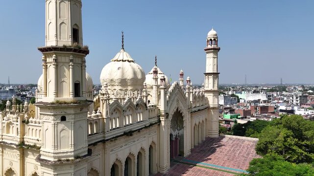 Aerial Shot of Jama Masjid in Husainabad, Lucknow, Uttar Pradesh India