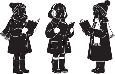 Capture the joyful spirit of the season with this charming illustration of carolers singing together, perfect for winter holiday cards and festive designs