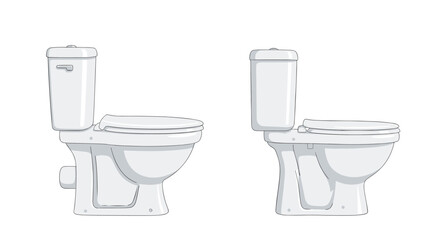 Two clean, white ceramic toilets with closed lids are shown in side profile against a plain white background, representing modern bathroom fixtures.