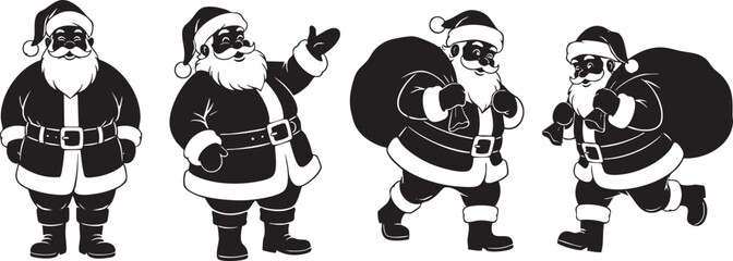 Santa Claus silhouettes ready for Christmas delivery, bringing joy and holiday cheer in monochrome, perfect for seasonal designs and festive projects
