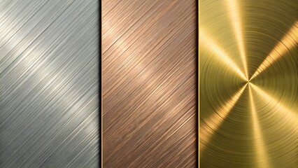 Brushed Metallic Textures: Silver, Copper, and Gold Surfaces with Radial and Diagonal Grains