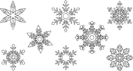 Delicate snowflake outlines for winter holiday crafts and festive designs, perfect for adding a touch of seasonal charm to your creative projects