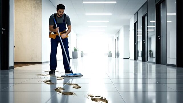 Janitor finds muddy footprints leading into polished office corridor mystery