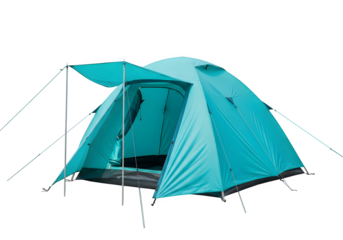 aqua tent outdoors, camping, a shelter for outdoors activities and travel trip, isolated on white or transparent background. PNG