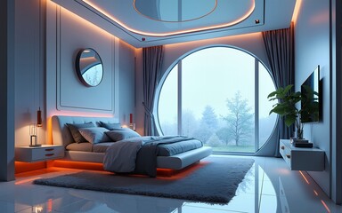 Science fiction bedroom interior .Futuristic 3d rendering. High quality