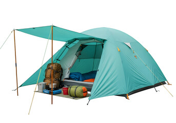 aqua tent outdoors, camping, a shelter for outdoors activities and travel trip, isolated on white or transparent background. PNG