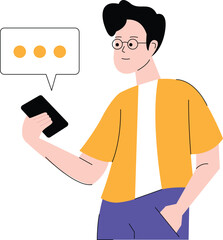 Young Man Using Smartphone With Speech Bubble In Modern Casual Outfit Illustration For Stock Images