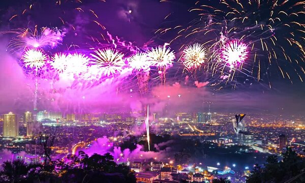 Fireworks over the city, footage&nbsp;video animation background.